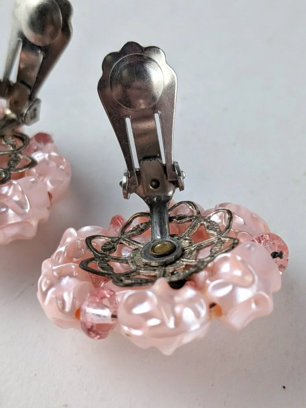 Vintage Light Pink Beaded Clip-On Earrings